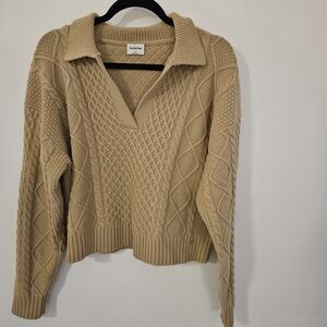 Sunday Best Aritzia Lottie V-Neck Knit Cable Cropped Wool Blend Tan Sweater, M